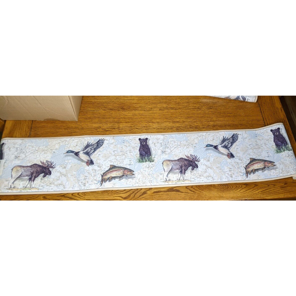 York Wallpaper Border NEW Prepasted Moose Bear Duck Fish Map 2 Rolls/5 Yards Ea